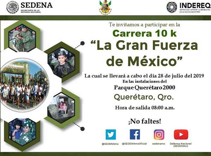 Participa en la Carrera 10K "La Gran Fuerza de México, en el Querétaro 2000 este 28 de julio