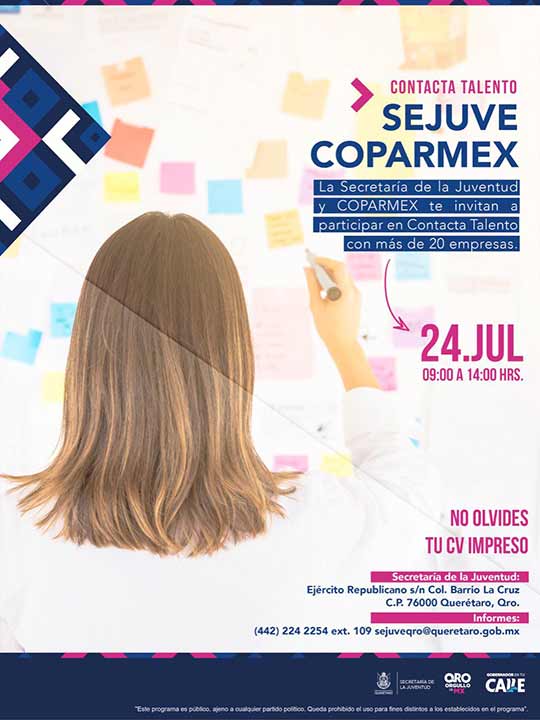 La segunda feria de empleo se llevará a cabo en las instalaciones de la Sejuve Querétaro este 24 de julio en un horario de 9 a 14 horas.