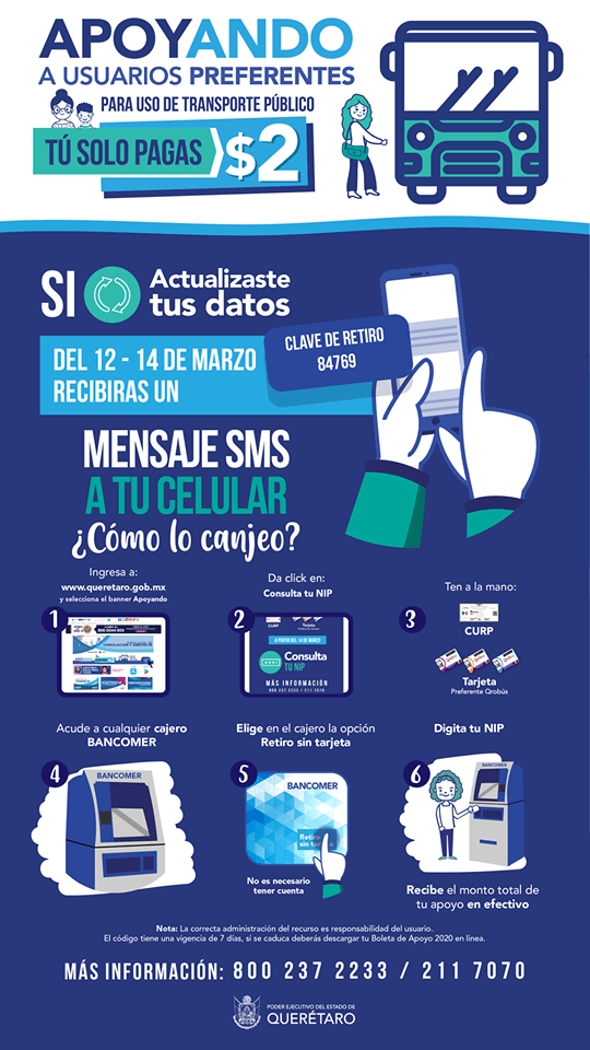 Inicia canje del Apoyo para uso del Transporte Público Qrobús