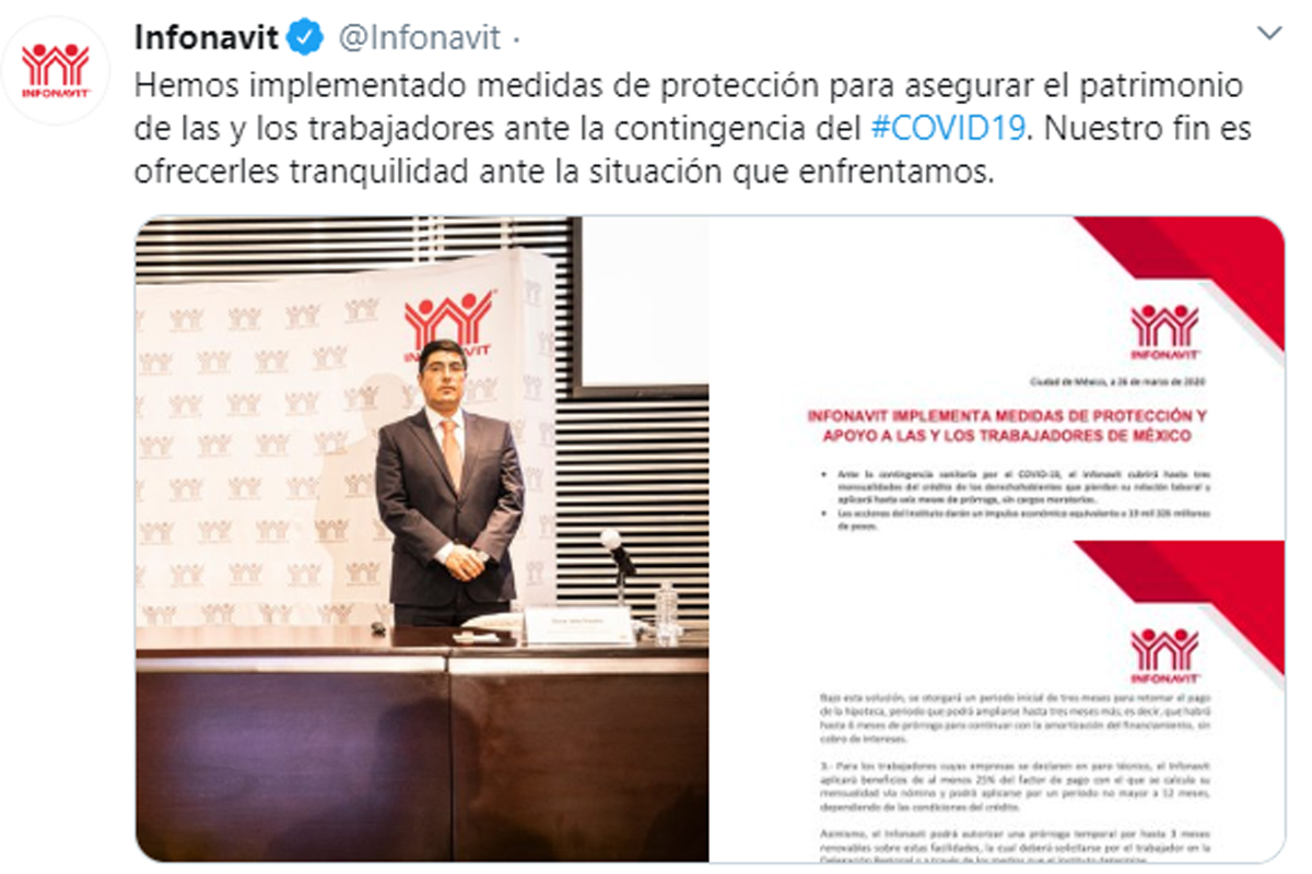 Infonavit aplica medidas en favor de acreditados ante contingencia por el COVID-19