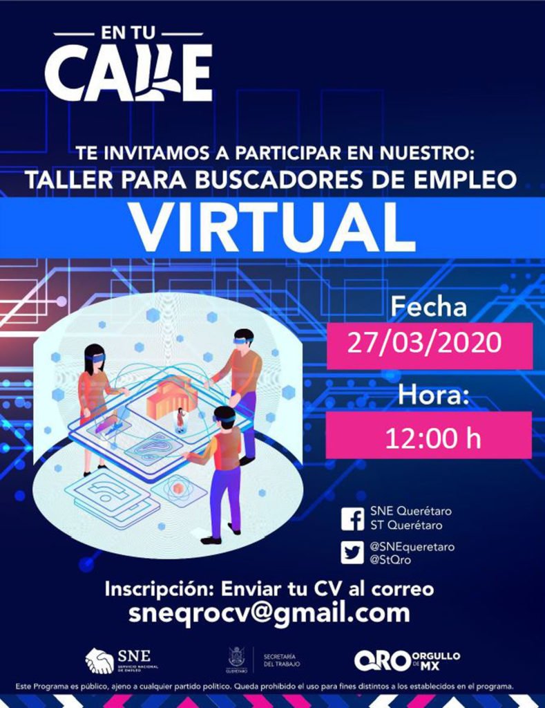 Abren en Querétaro talleres virtuales para buscadores de empleo ante contingencia del COVID-19