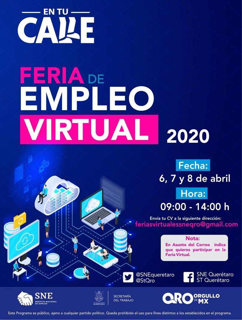 Ofertarán 202 vacantes en Feria de Empleo Virtual 2020 en Querétaro, los días 6, 7 y 8 de abril 