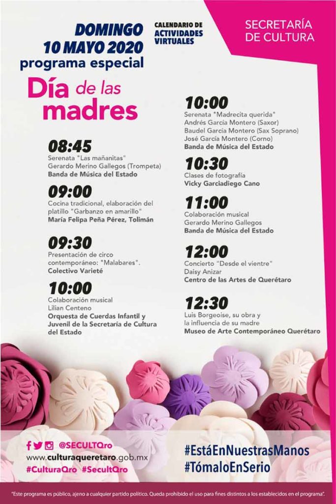 Este 10 de mayo habrá programa especial de cultura para el Día de las Madres