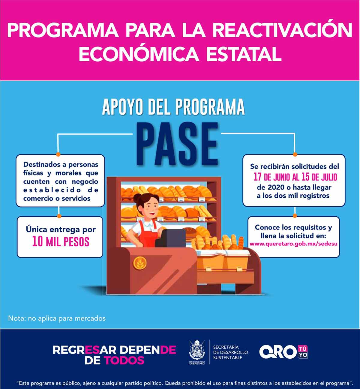 Lanza Querétaro categorías de apoyo del PASE para negocios afectados por COVID-19