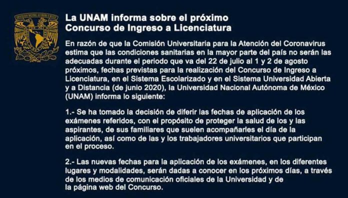 Difiere UNAM fechas de aplicación de examen para Concurso de Ingreso a Licenciatura