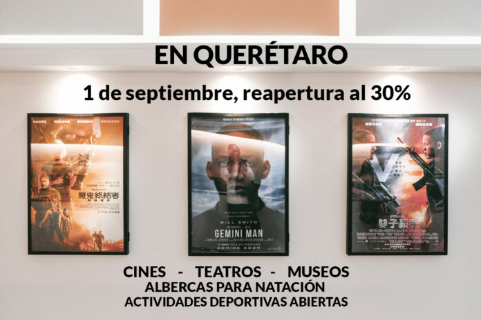 A partir del 1 de septiembre, reapertura al 30% de cines, teatros, museos, actividades deportivas abiertas y albercas para natación