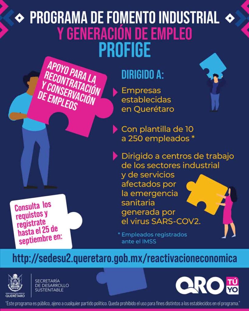 Apoyos por hasta 200 mil pesos para que empresas de Querétaro que recuperen y conserven empleos