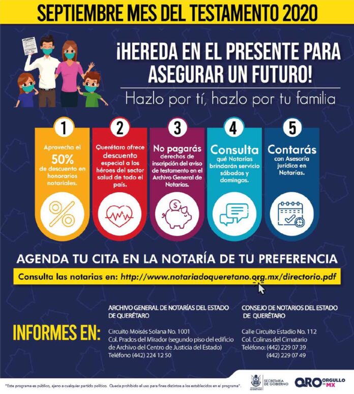 En Querétaro ofrecen descuento especial a personal del sector salud, de todo el país, en testamentos