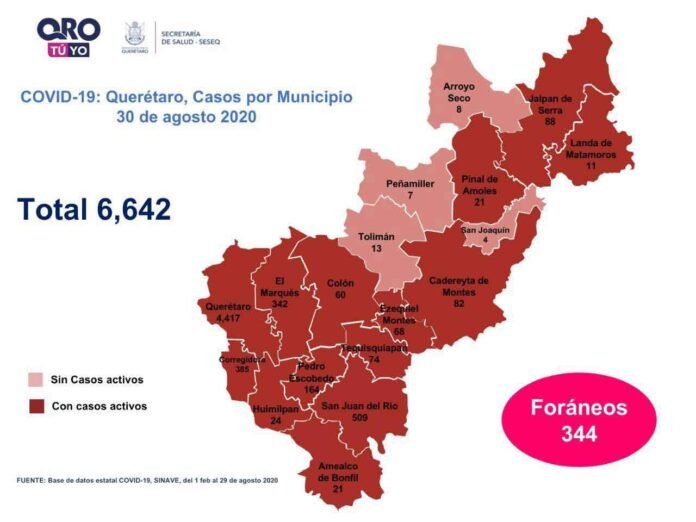 60 casos nuevos de COVID-19 y 14 defunciones; Querétaro con seis mil 642 contagios