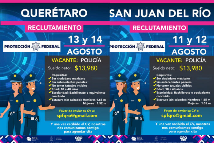 Harán reclutamiento de elementos de protección personal en Querétaro, San Juan del Río y Jalpan de Serra