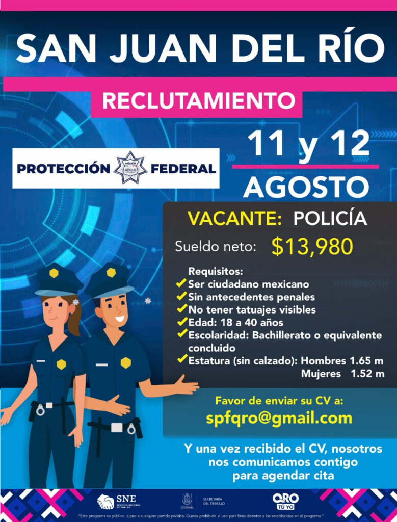 Harán reclutamiento de elementos de protección personal en Querétaro, San Juan del Río y Jalpan de Serra