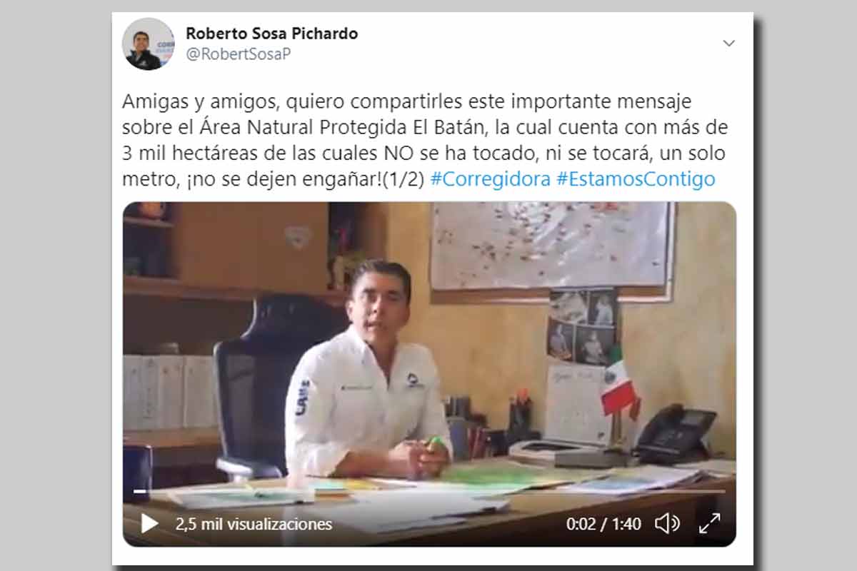 "Área Natural Protegida El Batán no se ha tocado ni se tocará un solo metro", aseveró Roberto Sosa