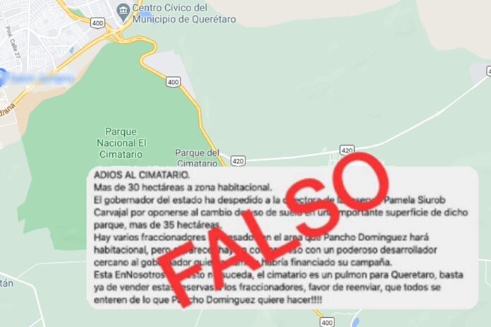 Falso que 30 hectáreas del Parque Nacional El Cimatario se convertirán en zona habitacional, es una #FakeNews