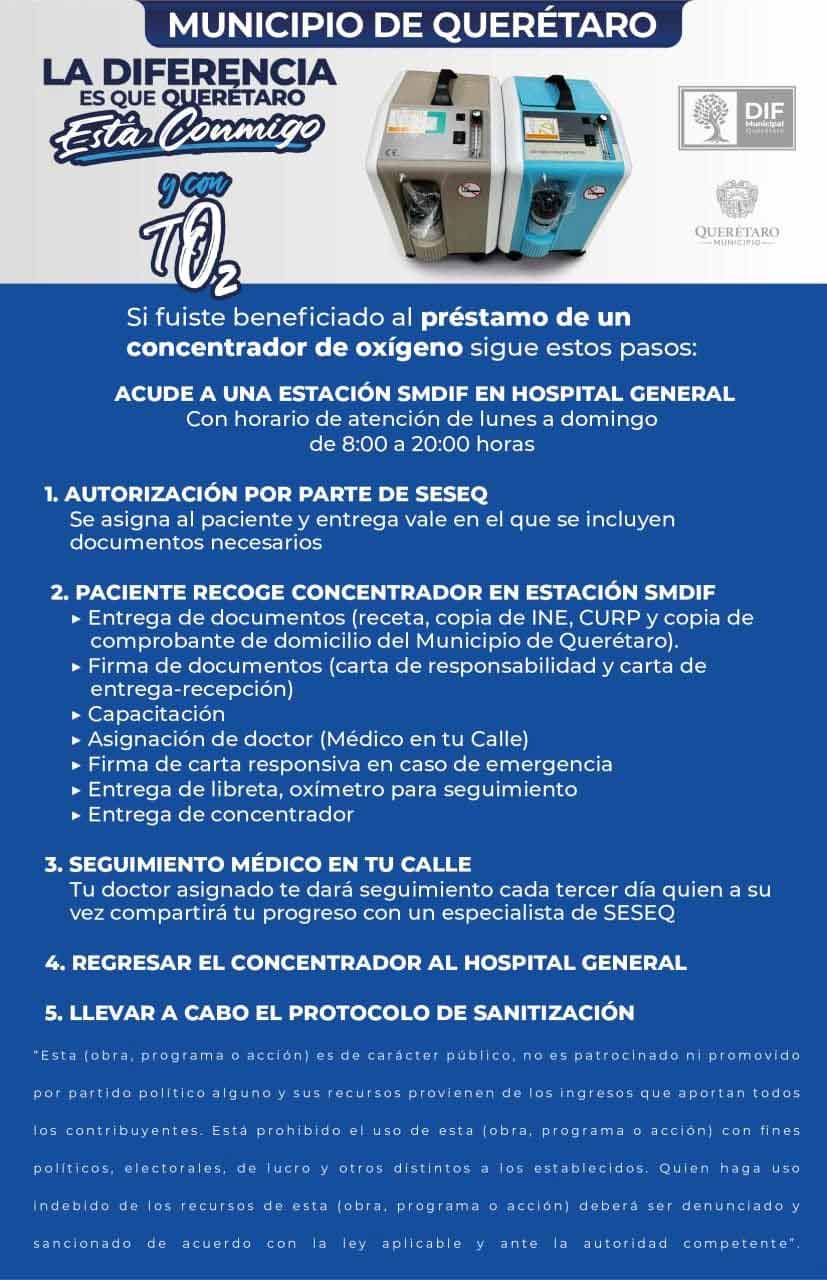 Inicia municipio de Querétaro el préstamo de concentradores de oxígeno