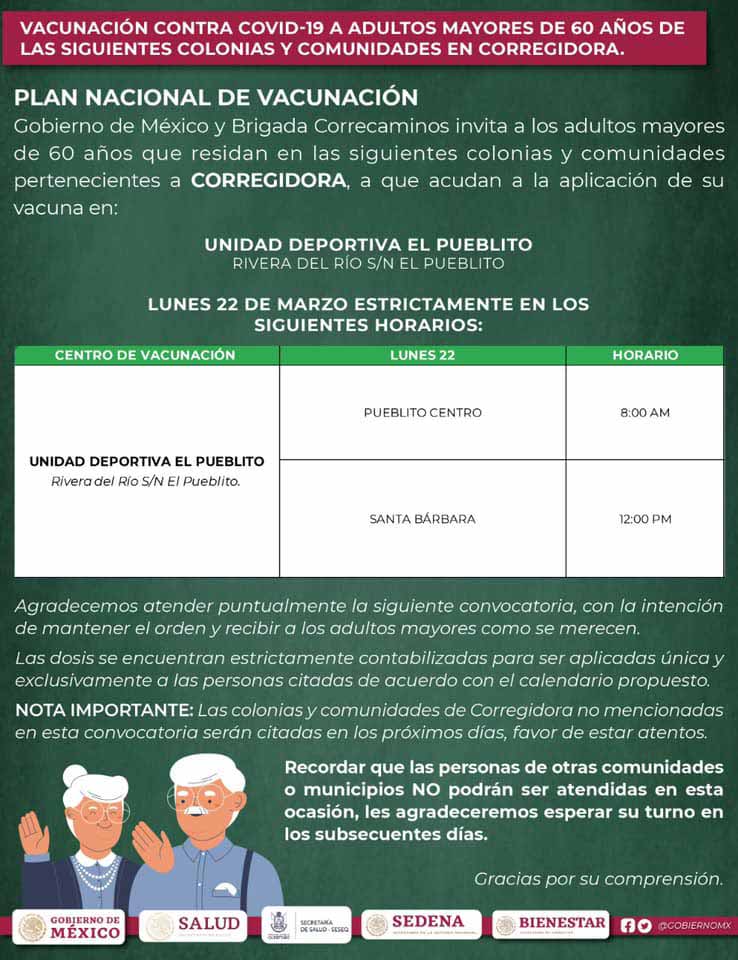 Del 22 al 26 de marzo será la jornada de vacunación contra COVID-19 en Corregidora