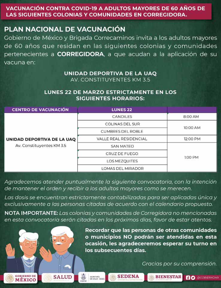 Del 22 al 26 de marzo será la jornada de vacunación contra COVID-19 en Corregidora