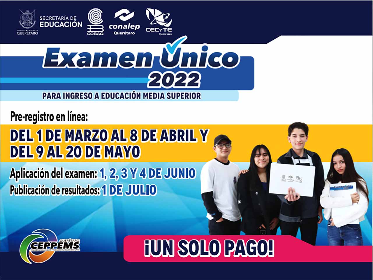 Pre-regístro para el Exámen Único de Admisión para nivel Medio Superior finaliza el 20 de mayo