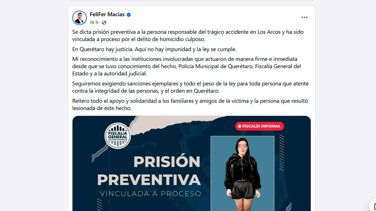 "En Querétaro se cumple la ley tras", aseveró Felifer Macías por resolución sobre accidente en Los Arcos