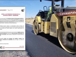 Reducción de carril en la México-Querétaro por obras a la altura de El Colorado y Los Cues